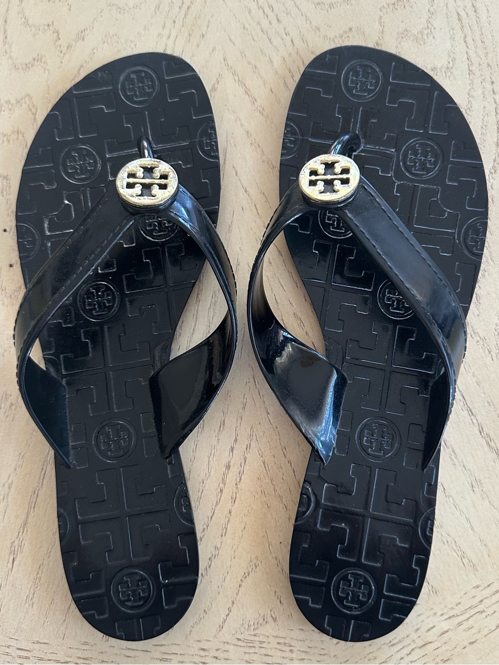 Tory Burch Thora Jelly Flip Flop Sandals Slides Black Size 9